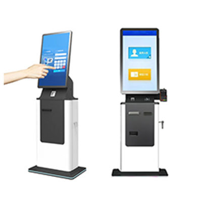 comprare 27/32 Inch Hotel Hospital Check Self Service Card Dispenser Passport Scanner Ticket Printer Acceptore di cassa Kiosk SDK online manufacture