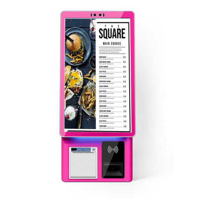 comprare 21.5 Inch Fast Food Self Service Payment Kiosk Floor Stand Machine Interactive Automatic Touch Screen Kiosk With POS Software online manufacture