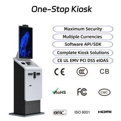acquistare Chiosco di pagamento self-service con touchscreen, stampante A4 per fatture/biglietti, scanner, dispenser di carte, riciclatore di contanti, terminale chiosco online manufacture