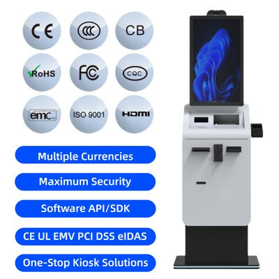 acquistare Self-service personalizzato Scambio di valuta Cassa Monete Pagamento Chiosco QR Scanner codice a barre A4 Stampa ricevute SDK CE Certificazione FCC online manufacture