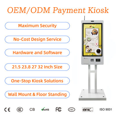 comprare 21.5 23.8 27 32 Inch Wall Mount Self Service Ordinazione Chiosco Ristorante Touch Screen Terminale di pagamento Self Service NFC QR Code online manufacture