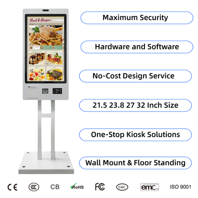 comprare 21.5 27 32 pollici touch screen Chiosco di ordinazione senza contanti Ristorante Fast Food Montaggio murale Autoservizio Chiosco terminale di ordinazione di pagamento online manufacture