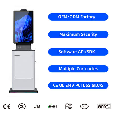 27 32 Inch Capacitive Touch Screen Smart Self Service Hotel Check-In Kiosk Card Dispenser Passport Scanner Cash Payment SDK