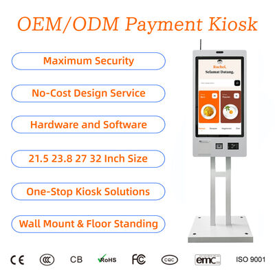 Wall Mount Touch Screen Self Service Ordering Kiosk Restaurant Credit Card QR Code Scanner Thermal Ticket Printer Payment Kiosk