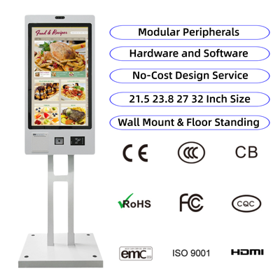 Wall Mounted Self Service Order Checkout Payment Kiosk Android SDK Touch Screen Receipt Printer Facial Recognition Metal Case